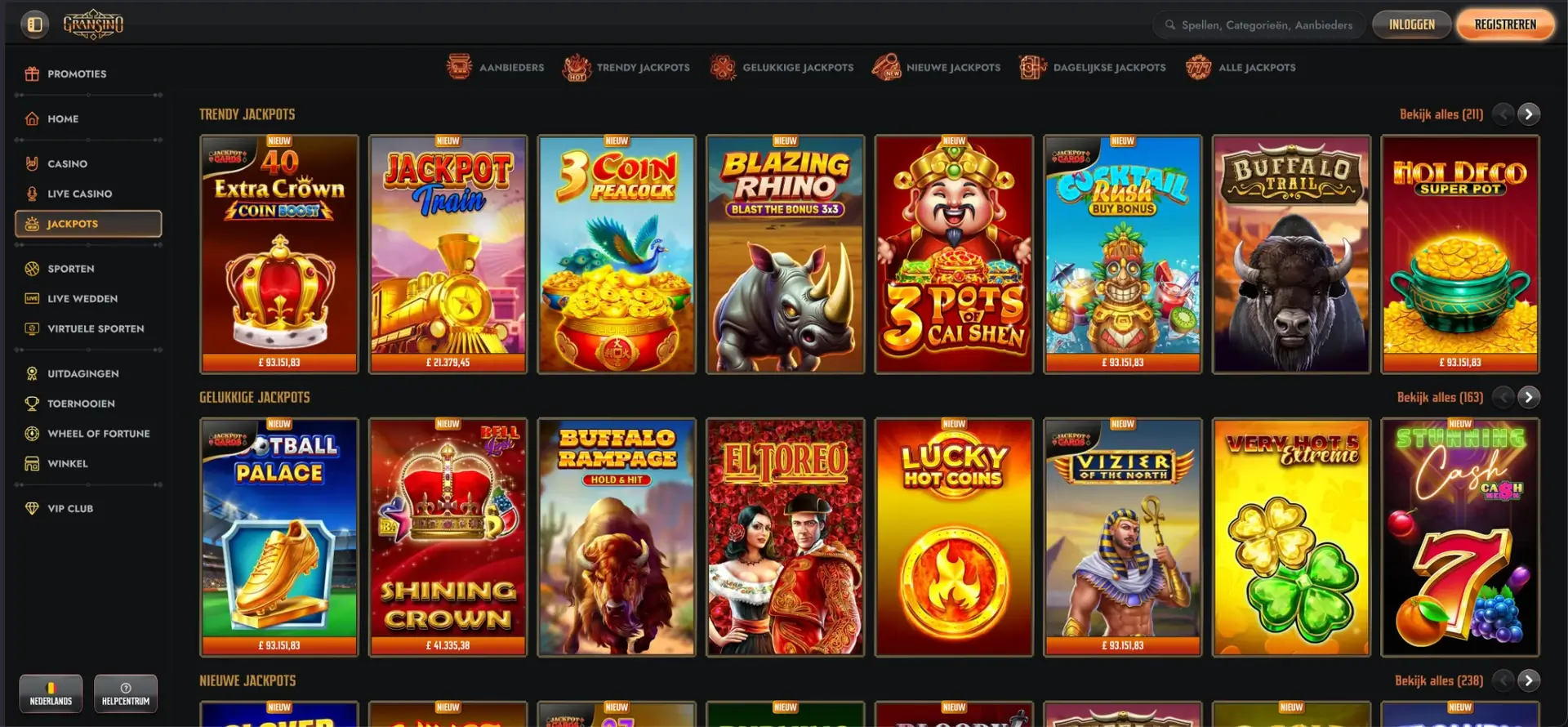 Jackpots disponibles chez Gransino