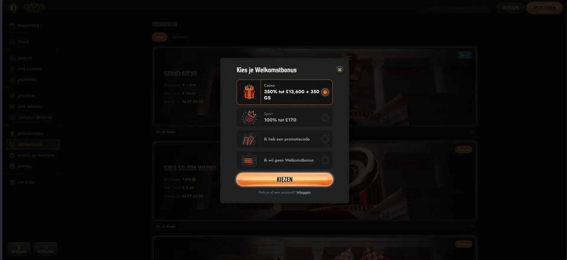 Welkomstbonus kiezen bij Gransino